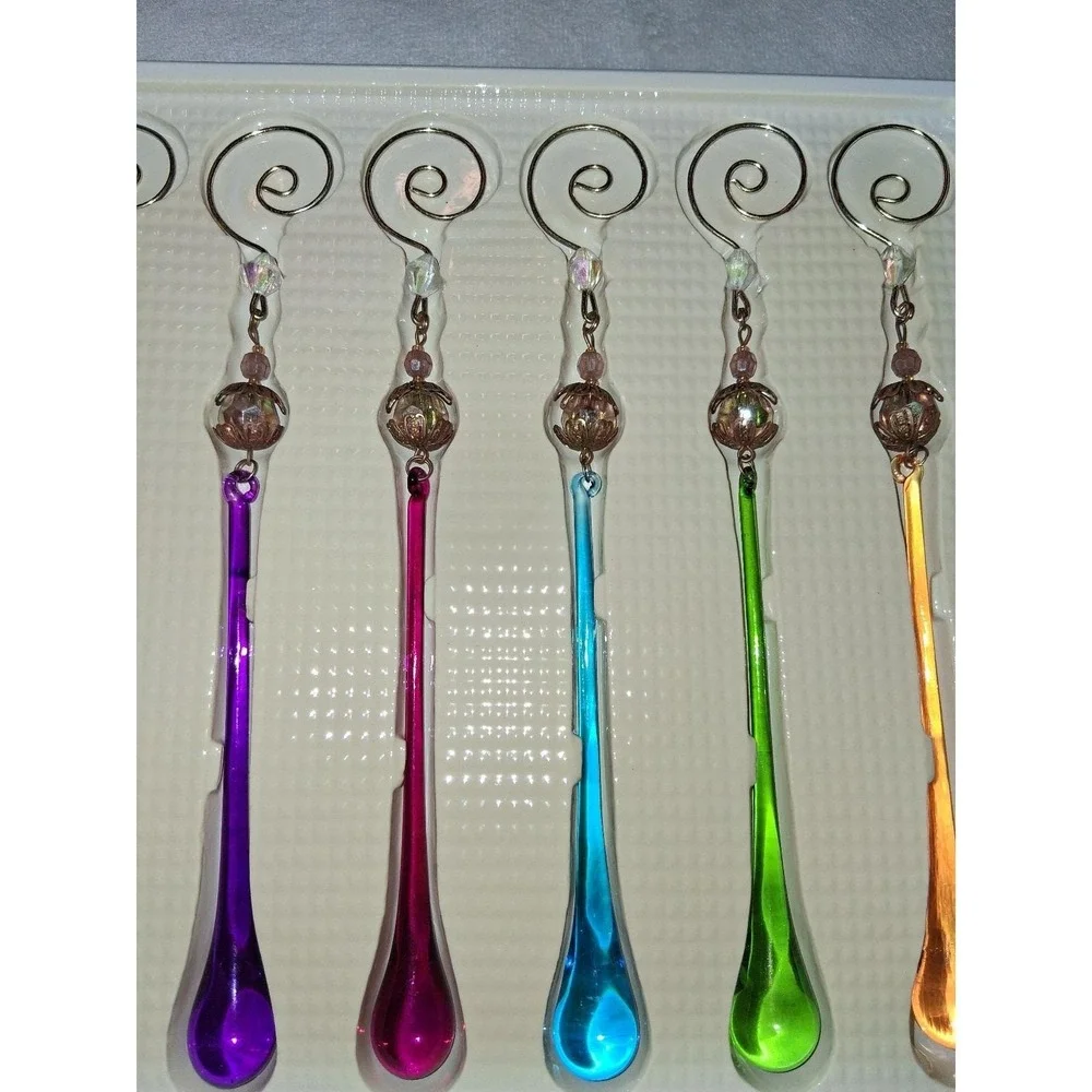 Bombay Company Glass Teardrop Christmas Ornaments Set of 6 Jewel Tone Boxed
